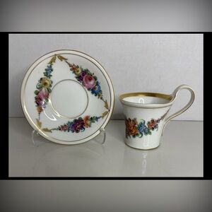 Furstenberg White & Gold Floral Demitasse Cup & Saucer, Excellent